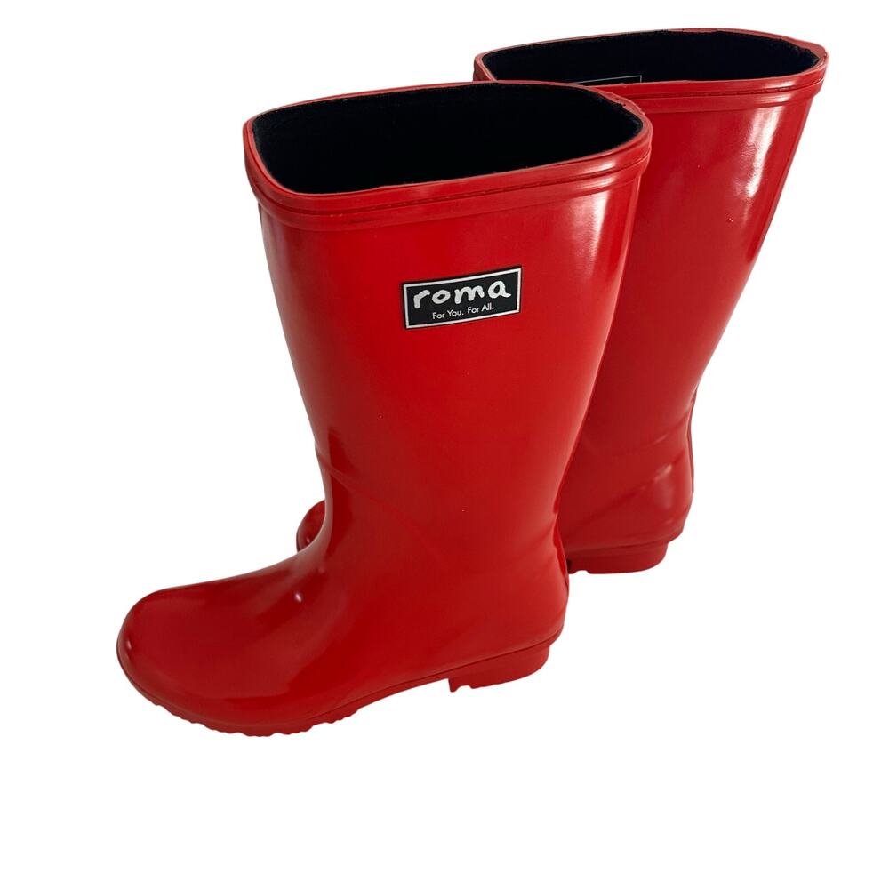 Roma Women's Emma Mid Rain Boot Glossy Red Rubber Waterproof Sz 7 Wellies EUC